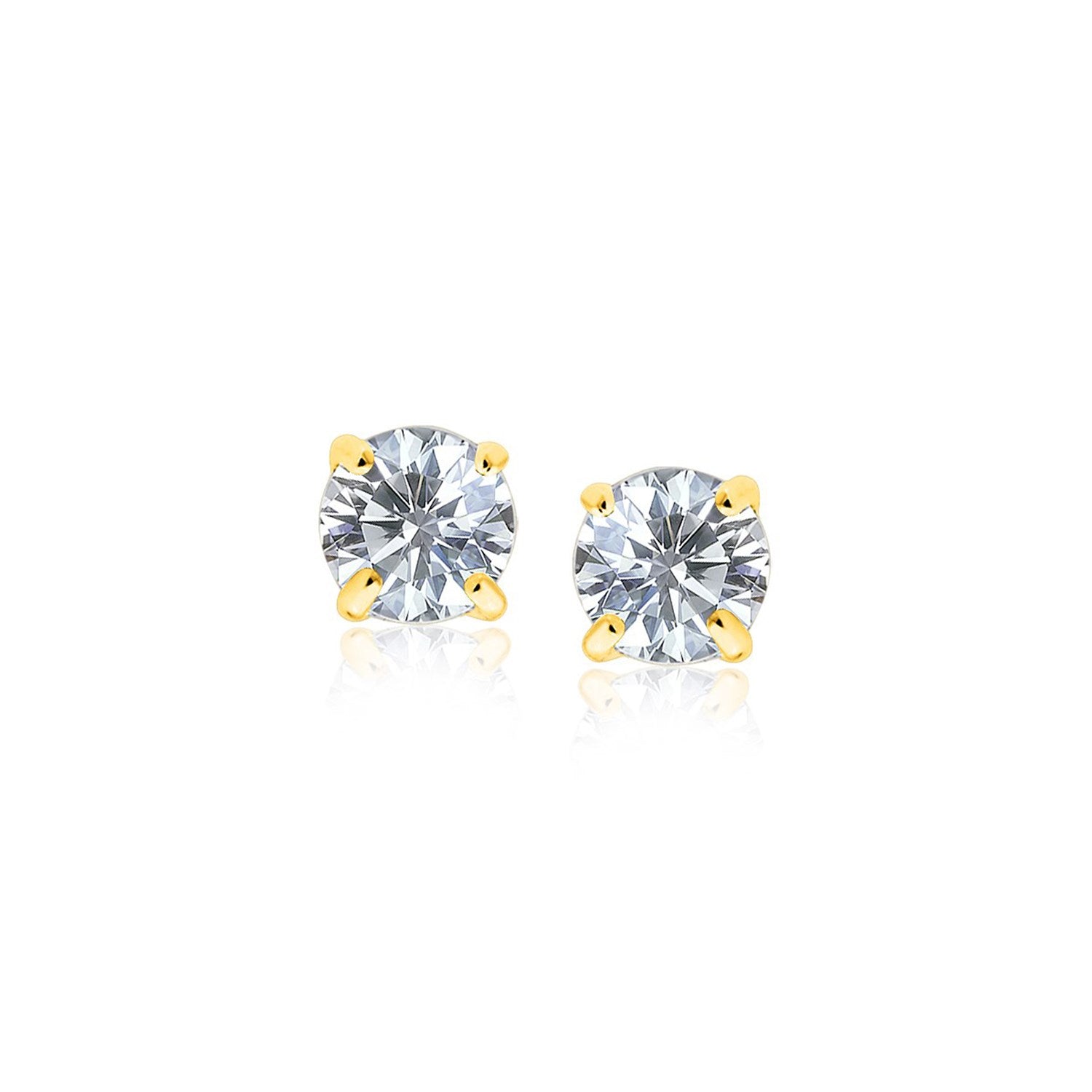 14k Yellow Gold Stud Earrings with White Hue Faceted Cubic Zirconia(5mm) in a sleek high-contrast midnight luxury editorial s